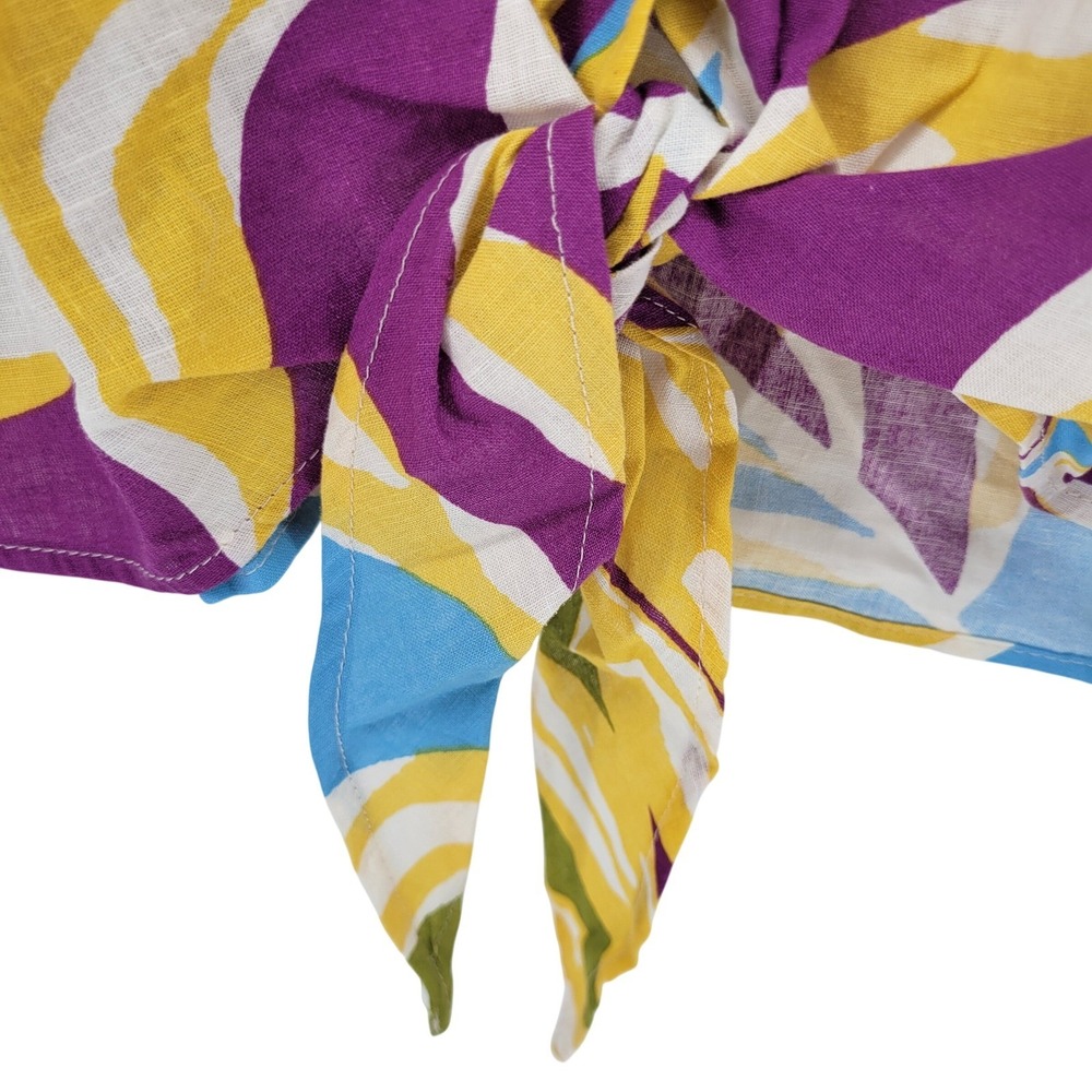 Christian Siriano New York Linen Blend Tie Front Abstract Tropical Shirt XL - Picture 3 of 10